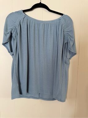 LOFT Light Blue Ribbed Short-Sleeve Tunic Top
